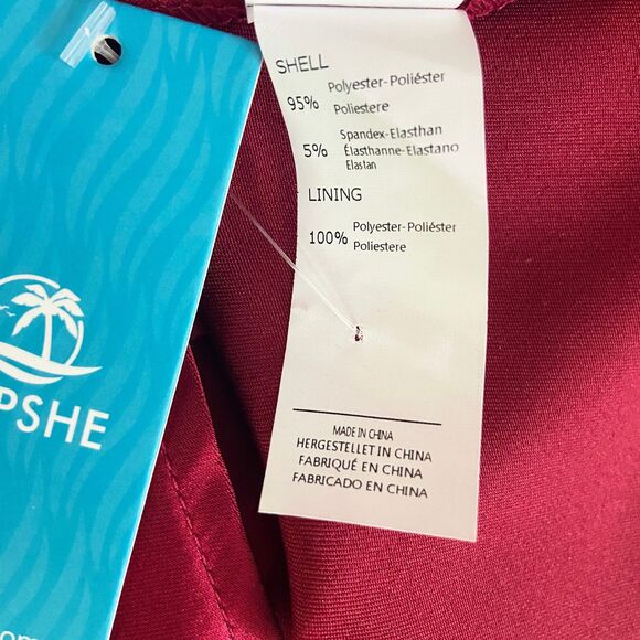 Cupshe Ramla 1-Shoulder Sheath Dress Size S Burgundy Satin Tulip Hem Pleated NWT - Picture 7 of 8